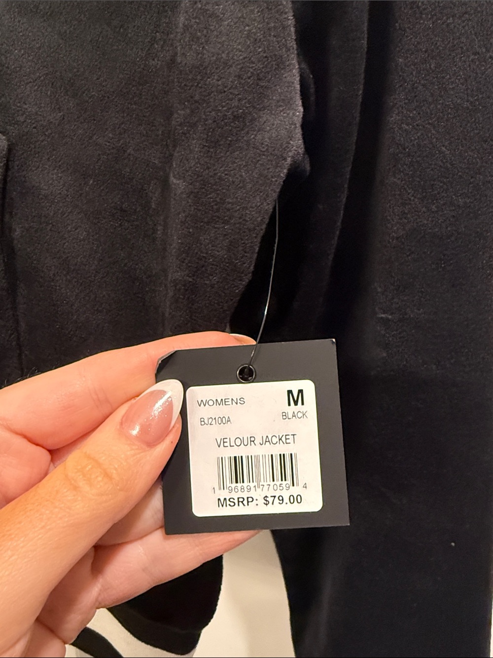 bebe Black Velour Zip-Up Hoodie with Striped Trim - Picture 3 of 7
